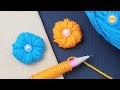 Shorts DIY Woolen Craft Ideas with Pencil - Flower Embroidery - No Crochet Flower - DIY Yarn Studio