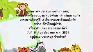 แผนการจัดประสบการณ์การเรียนรู้  กิจกรรมเสริมประสบการณ์ หน่วยสัตว์โลกผู้น่ารัก