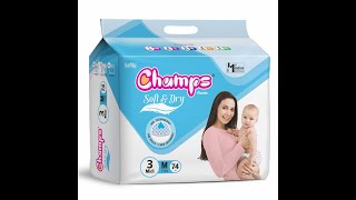 Champs Soft \u0026 Dry Baby Pant Diaper Medium Size 74 pcs  ll #champs #champsdiapers