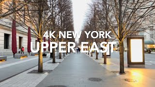 [4K] Evening Manhattan Walk. Upper East. 5 ave. 72nd st to 90th st. Central Park Lake. New York. NYC