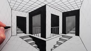 How to Draw 2-Point Perspective: Draw a Room and Stairs