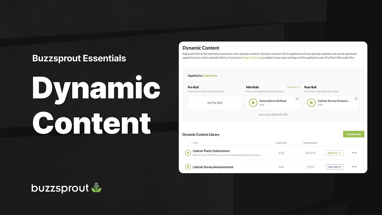 Dynamic Content Buzzsprout Essentials Youtube