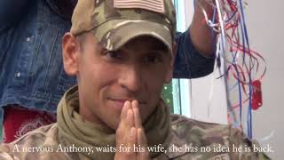Hero soldier, comes back a week early and surprise his wife.
