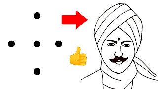 Turn 5 dots into Mahakavi bharathiyar drawing - How to draw tamil poet bharathiyar drawing easy