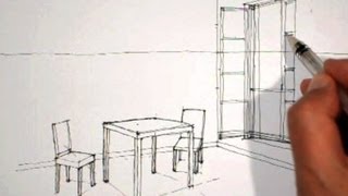 Dessiner en perspective intérieure table chaises fenêtre