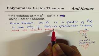 Factor x^4 - 5x^2 + 4 Polynomial using Factor theorem