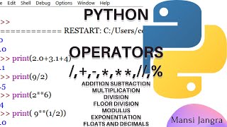 L1.2 | Python Operators | add,sub,mult.,exponent, floor div, modulo |Basic calculations in python3 |