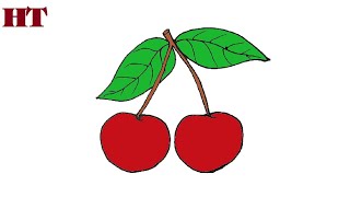How to draw a cherries step by step | Fruits drawing easy
