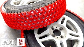 Using 600 bottle caps as tire studs