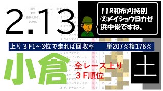 2月13日土曜日　小倉競馬場　上り3F順位データ　和布刈特別　2021(障害戦除く)