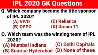IPL 2020 GK || General Knowledge Questions on IPL 2020