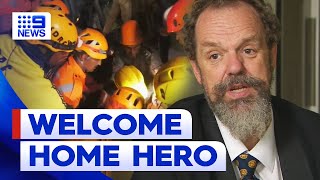 Indian tunnel rescue hero Arnold Dix welcomed home in Melbourne | 9 News Australia