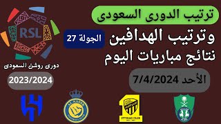 ترتيب الدوري السعودي وترتيب الهدافين ونتائج مباريات اليوم الأحد 7-4-2024 من الجولة 27