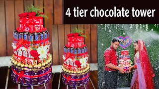 4 tier chocolate tower ||Engagement Hamber tutorial||spicy cooking malayalam