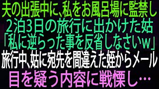 【スカッとする話】夫の出張中に、私をお風呂場に監禁し2泊3日の旅行に出かけた姑。「私に逆らった事を反省しなさいｗ」旅行中、姑に宛先を間違えた姪からメール。目を疑う内容に戦慄し…