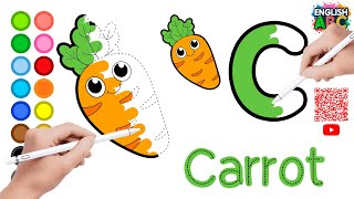 C for CARROT - Zanahoria en inglés es Carrot - Aprender Inglés ABC con Líneas Punteadas