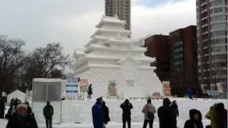 Japan, Hokkaido, Sapporo - yuki matsuri sculptures \u0026 food vendors