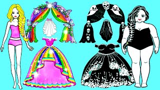 Paper Dolls Dress Up - Rainbow Skirt and Wedding Dresses Handmade Quiet Book - Barbie Story & Crafts