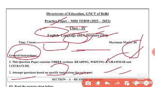 Class 9 English (184) Question Paper | Mid Term Session 2022-23/Half yearly question 2023/Class 9