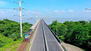 Amazing Train Crossing Over The Bangabandhu Bridge | Jamuna Bridge | যমুনা সেতু | Jamuna Drone View