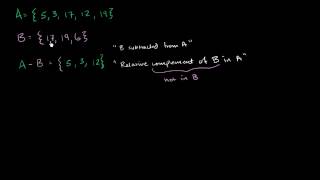 Relative complement or difference between sets
