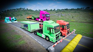 Double flatbed trailer truck transportation | BeamNG drive Live #897