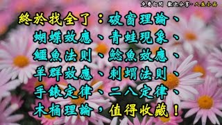 終於找全了：破窗理論、蝴蝶效應、青蛙現象、鱷魚法則、鯰魚效應、羊群效應、刺蝟法則、手錶定律、二八定律、木桶理論，值得收藏！