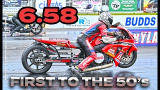 XDA Pro Street WORLD RECORD First Bike in the '50s!!! - Frankie Stotz  on the Honda 1K with a 6.58