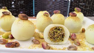 Pistachio Filled Sweet Milk Balls  كرات الحليب بالفستق الحلبي