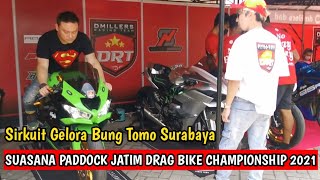 Suasana Paddock Jatim Drag Race \u0026 Drag Bike Championship 2021 MPR Cup Sirkuit Gelora Bung Tomo