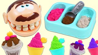 Pretend Feeding Mr. Play Doh Head Kinetic Sand Ice Cream Desserts & Learning How Kinetic Sand Works!