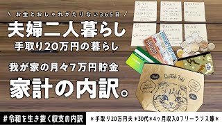 【夫婦二人暮らし】家計の収支内訳公開＊30代＊お手軽家計管理＊節約暮らし＊手取り21万円＊30代＊生活費＊収入と支出＊貯金＊目標100万円貯金＊