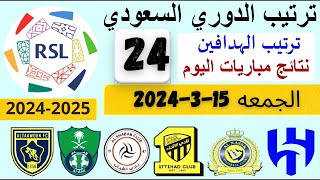 ترتيب الدوري السعودي و ترتيب الهدافين و نتائج مباريات الجولة 24 اليوم الجمعة 15-3-2024