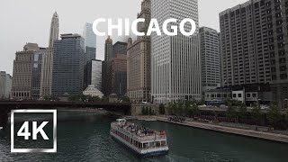 4K Gloomy Walking Tour - 1 Hour of Downtown Chicago - Binaural City Sounds - USA