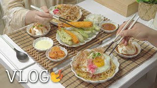 집밥vlog | 꽈리고추와 새우튀김🍤 야키소바, 돼지찹쌀구이, 시금치크림파스타, 계란덮밥, 꽈리고추찜, 얼갈이소고기국, 오이고추전, 애호박채전