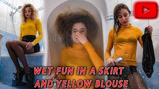 Wet fun Anastasia in a skirt and yellow blouse | wetlook in my skirt