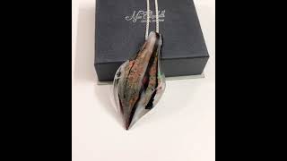 Grey Black \u0026 Copper Tone Murano Glass Leaf Necklace