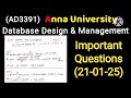 ad3391 database design u0026 management important questions 21 01 25 anna university latest