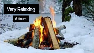 6 Hours of relaxing crackling campfire in the snow. #calm #relaxing