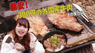 【クアトロ・鉄板】外国産の激安牛肉でステーキ丼を作る！ちょっとの一手間で柔らかジューシーになるよ（1枚300円）【アウトドア】