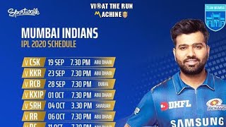 IPL 2020 Mumbai Indians Schedule | All Match Schedule | UAE IPL 2020 | Dream11 IPL | IPL Latest News