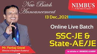 New Online Live Batch Announcement @ NIMBUS Learning for  SSC-JE | State AE/JE | Engineers Academy