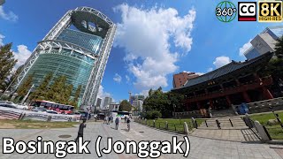 Jongno Bosingak Pavilion to Gwanghwamun, Seoul Walking. 8K 360° Video Subtitles