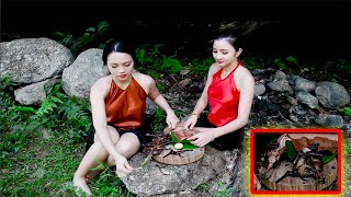 Two Girl Primitive Technology Survival skill cooking in the Forest Wilderness Technology Life
