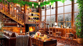 Relaxing Jazz Music with Crackling Fireplace at Cozy Winter Coffee Shop Ambience ☕ Background Music