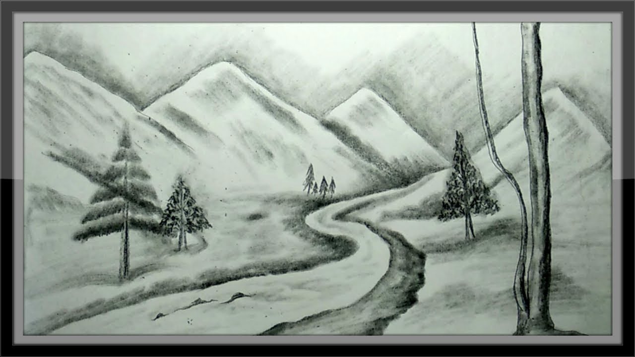 Easy Pencil Drawing Mountain Landscape - Feketerdo