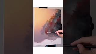 Painting a misty autumn ride using acrylics🛶🍁🎨 #shorts #acrylicpainting #artwork