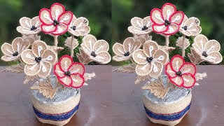 How to Make Jute Flower with Vase | Art and Craft with Jute Rope | New Design Jute Craft Decoration