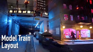 【鉄道模型レイアウト】カメラを載せた電車が走る｜超過密都市のジオラマ｜A train carrying a camera runs｜Model Train Layout｜4K