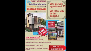 PRIMIUM VILLA PLOTS @MANAPPAKKAM. EVP RAJESWARI PALACE NEAR. 55 LAKHS ONWARDS VILLA